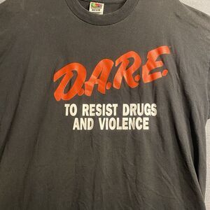 VTG DARE Shirt XL Black 90s Resist Drugs And Violence USA Fabric Dominican Repub